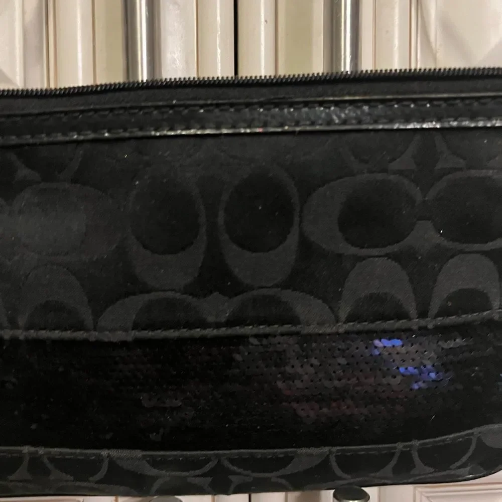 coach signature large flat sequin wristlet bag